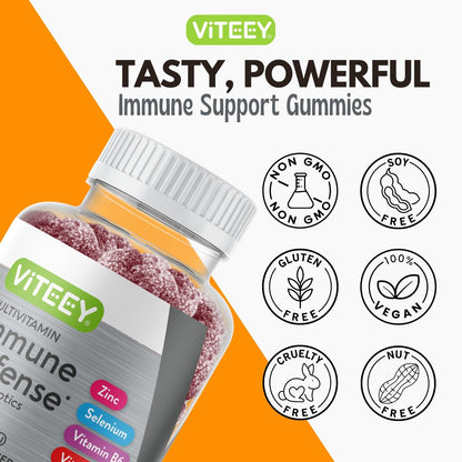 Viteey Multivitamin Gummis 8-in-1 mit Probiotika – Immunbooster für Erwachsene & Teenager – Vegan, Gelatinefrei, GMO-frei – Kaubare Beeren-Gummis zur Immunabwehr