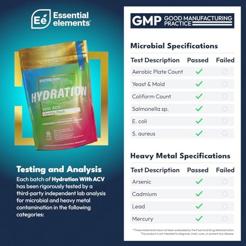Essential Elements Hydration Packets - Sortenvielfalt - Zuckerfreie Elektrolyte Pulverbeutel - 15 Stick-Packs mit Elektrolyten ohne Zucker - Hydrationsgetränk - mit ACV & Vitamin C