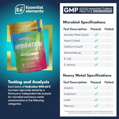 Essential Elements Hydration Packets - Sortenvielfalt - Zuckerfreie Elektrolyte Pulverbeutel - 15 Stick-Packs mit Elektrolyten ohne Zucker - Hydrationsgetränk - mit ACV & Vitamin C
