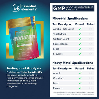 Essential Elements Hydration Packets - Sortenvielfalt - Zuckerfreie Elektrolyte Pulverbeutel - 15 Stick-Packs mit Elektrolyten ohne Zucker - Hydrationsgetränk - mit ACV & Vitamin C