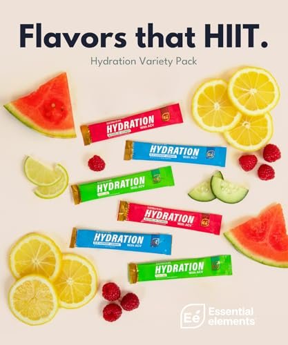 Essential Elements Hydration Packets - Sortenvielfalt - Zuckerfreie Elektrolyte Pulverbeutel - 15 Stick-Packs mit Elektrolyten ohne Zucker - Hydrationsgetränk - mit ACV & Vitamin C