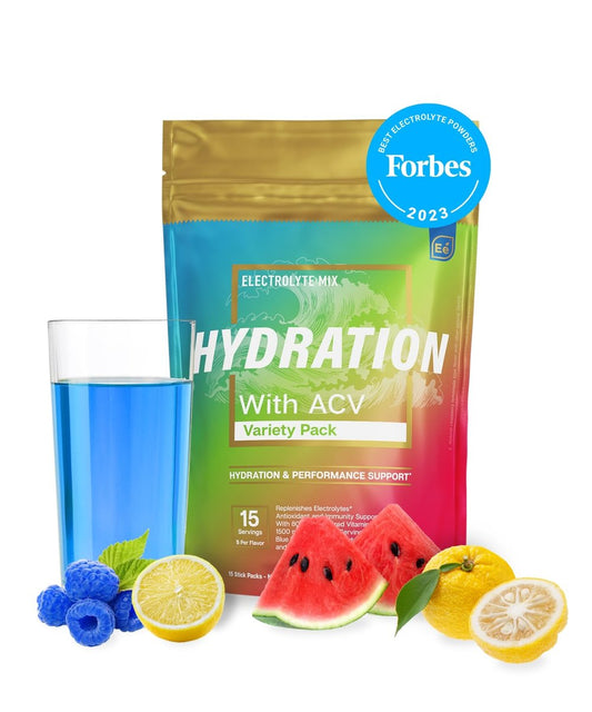 Essential Elements Hydration Packets - Sortenvielfalt - Zuckerfreie Elektrolyte Pulverbeutel - 15 Stick-Packs mit Elektrolyten ohne Zucker - Hydrationsgetränk - mit ACV & Vitamin C
