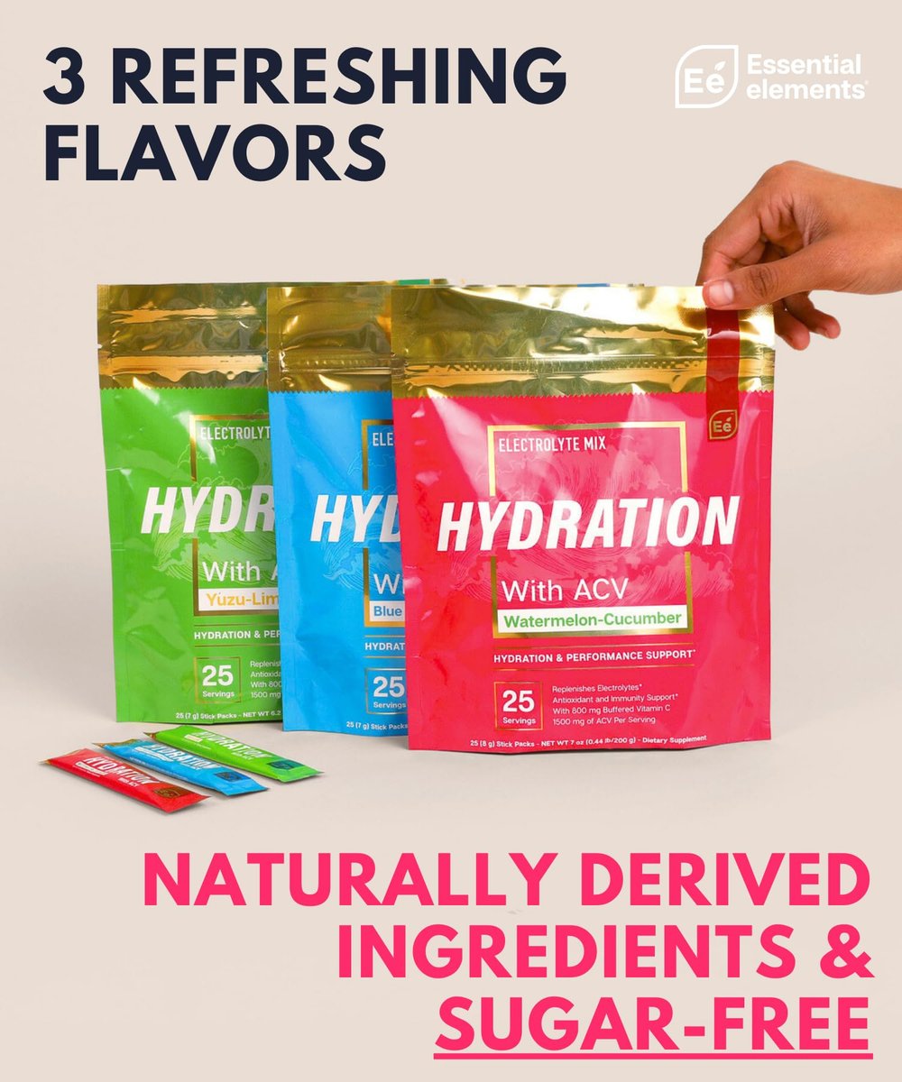 Essential Elements Hydration Packets - Sortenvielfalt - Zuckerfreie Elektrolyte Pulverbeutel - 15 Stick-Packs mit Elektrolyten ohne Zucker - Hydrationsgetränk - mit ACV & Vitamin C