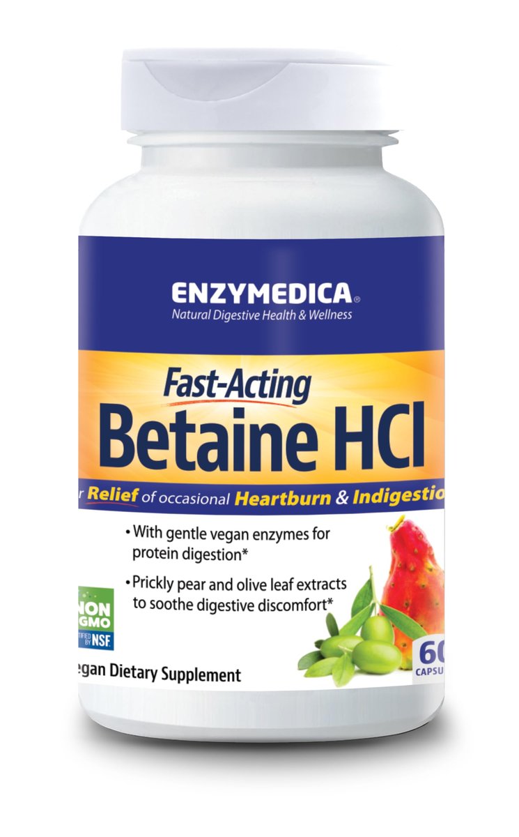 Enzymedica Betaine HCl – Betainhydrochlorid mit Protease-Verdauungsenzymen für Männer und Frauen, unterstützt die Verdauungsgesundheit, vegan, 60 Kapseln