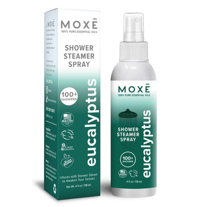 MOXĒ Eukalyptusöl-Duschnebel, Spa-Dampfspray, zertifiziert natürliche 100% ätherische Öle, hergestellt in USA, Aromatherapie, lindert Nebenhöhlenverstopfung und Verspannungen, 118 ml