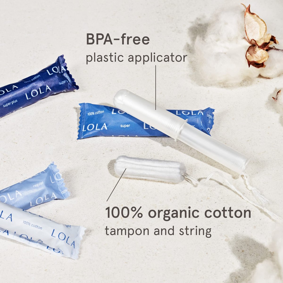 LOLA Bio-Baumwoll-Tampons unbeduftet, normale Saugfähigkeit – 40 Stück – natürliche Inhaltsstoffe, chlor- und schadstofffrei, zuverlässiger Auslaufschutz – BPA-frei