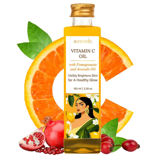 Auravedic Vitamin C Gesichtsöl | mit Hagebutte, Avocado und Vitamin E | Natürliche & Bio-Gesichtspflege | Ayurvedisches Gesichtsmassageöl für weiche, geschmeidige Haut | 100 ml