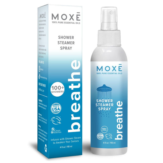 MOXE Breathe Shower Mist – Eukalyptus & Pfefferminze, 100% natürliche ätherische Öle, Aromatherapie-Dampfspray, 118 ml