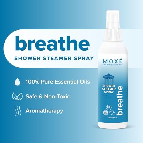 MOXE Breathe Shower Mist – Eukalyptus & Pfefferminze, 100% natürliche ätherische Öle, Aromatherapie-Dampfspray, 118 ml