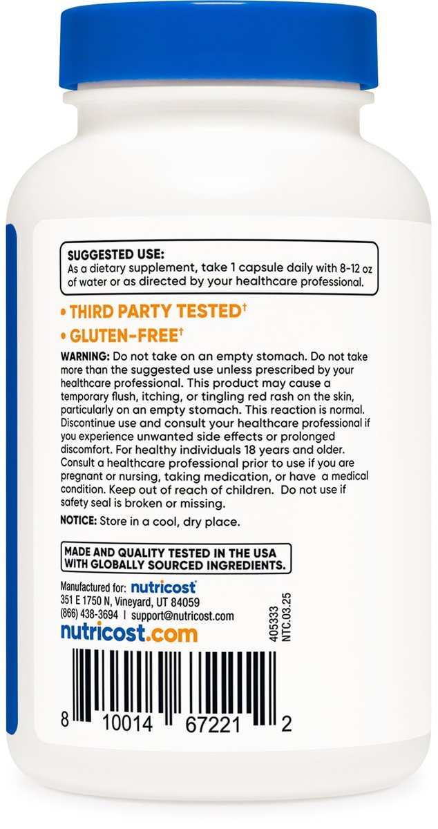 Nutricost Niacin (Vitamin B3) 100mg, 240 Kapseln – mit Flush, Non-GMO, Glutenfrei
