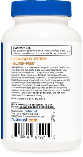Nutricost Niacin (Vitamin B3) 100mg, 240 Kapseln – mit Flush, Non-GMO, Glutenfrei