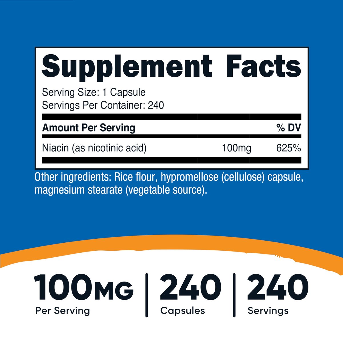Nutricost Niacin (Vitamin B3) 100mg, 240 Kapseln – mit Flush, Non-GMO, Glutenfrei