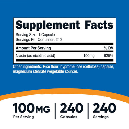 Nutricost Niacin (Vitamin B3) 100mg, 240 Kapseln – mit Flush, Non-GMO, Glutenfrei