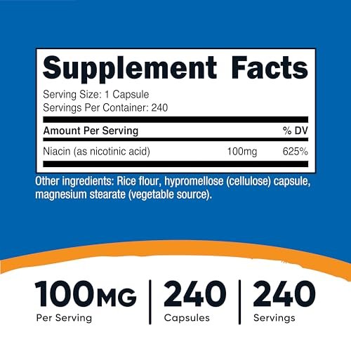 Nutricost Niacin (Vitamin B3) 100mg, 240 Kapseln – mit Flush, Non-GMO, Glutenfrei