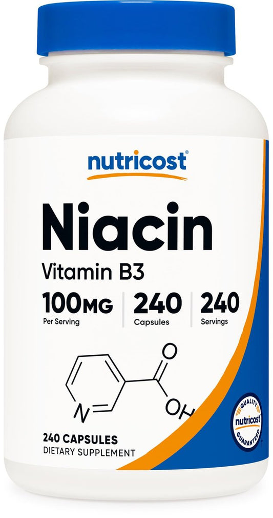 Nutricost Niacin (Vitamin B3) 100mg, 240 Kapseln – mit Flush, Non-GMO, Glutenfrei