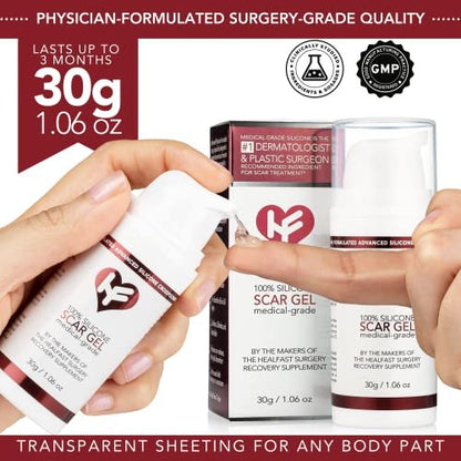 HealFast Silikon-Gel & Creme für Narben – Medizinisches Silikongel zur Narbenbehandlung bei Keloide, Akne, Verbrennungen, Kaiserschnitt, Dehnungsstreifen – Ärztlich formuliertes fortschrittliches Silikongel