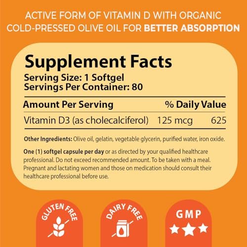 Pharma Nord D-Pearls 5000 IE (125 µg) Vitamin D3 Hochdosiert – Hochabsorbierbare Mini-Weichkapseln mit Bio-Olivenöl, Immun-, Knochen- & Muskelsupport, Nicht-GVO, Glutenfrei, 80 Stück