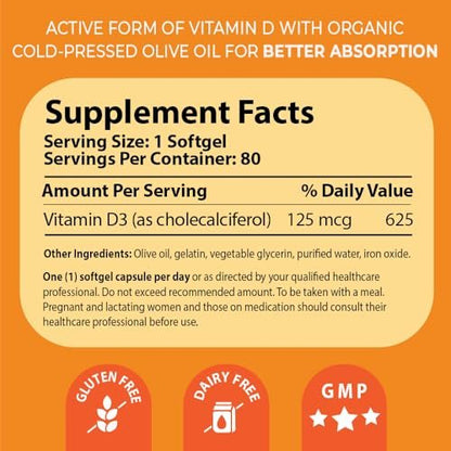 Pharma Nord D-Pearls 5000 IE (125 µg) Vitamin D3 Hochdosiert – Hochabsorbierbare Mini-Weichkapseln mit Bio-Olivenöl, Immun-, Knochen- & Muskelsupport, Nicht-GVO, Glutenfrei, 80 Stück