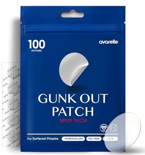 AVARELLE Gunk Out Pimple Patches (100 Stück) – Hydrokolloid-Akne-Pflaster für das Gesicht, Mitesser-Entferner & Pickel-Pflaster gegen zystische Akne