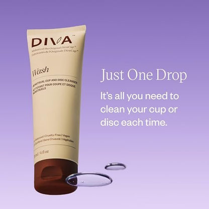 DIVA Wash – Menstruationsbecher & Scheibenreiniger – Nur ein Tropfen nötig – 100% pflanzliche Reinigungslotion – Frischer Zitrusduft – 118 ml