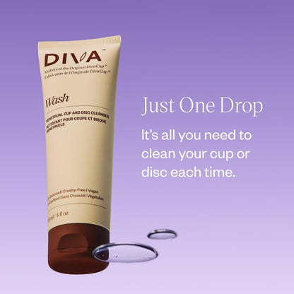 DIVA Wash – Menstruationsbecher & Scheibenreiniger – Nur ein Tropfen nötig – 100% pflanzliche Reinigungslotion – Frischer Zitrusduft – 118 ml