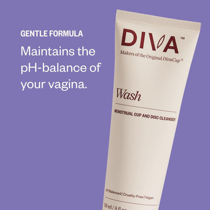 DIVA Wash – Menstruationsbecher & Scheibenreiniger – Nur ein Tropfen nötig – 100% pflanzliche Reinigungslotion – Frischer Zitrusduft – 118 ml