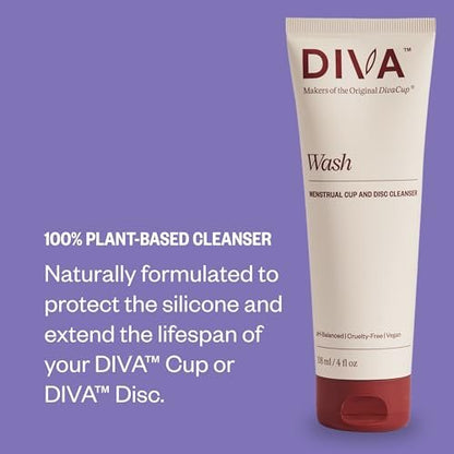 DIVA Wash – Menstruationsbecher & Scheibenreiniger – Nur ein Tropfen nötig – 100% pflanzliche Reinigungslotion – Frischer Zitrusduft – 118 ml