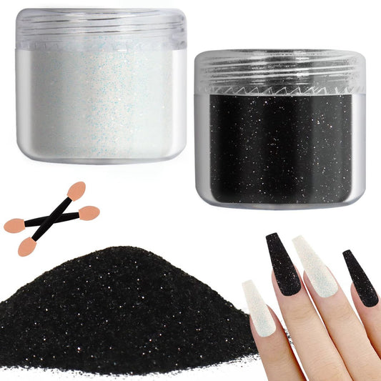 Allstarry Nagelglitter 2 Farben – Weiß & Schwarz Sandpulver für Glitzereffekt, Candy Coat, DIY Nagelkunst Dekoration