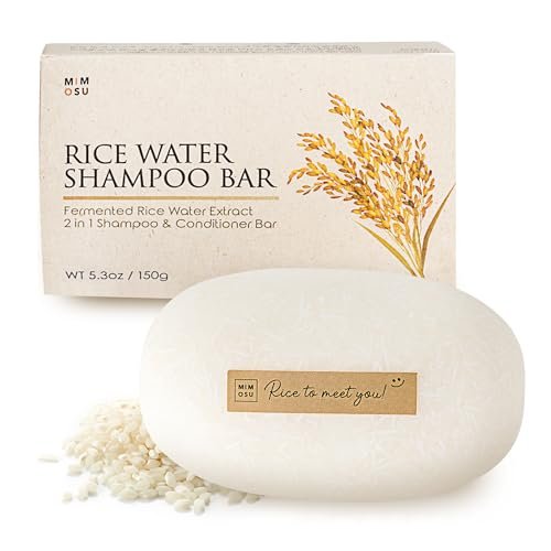 mimosu Haarwachstum Shampoo Bar, Fermentiertes Reiswasser 2-in-1 Shampoo & Conditioner, 5 oz, Unparfümiert, pH-ausgeglichen, Fester Riegel für Fettiges Haar, Koreanische Haarpflege