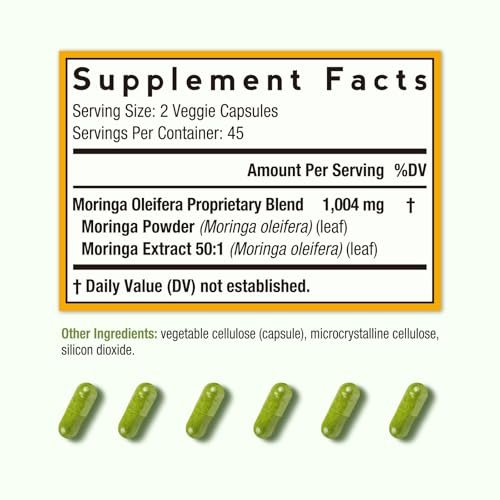 Doctor's Recipes Moringa – Komplettes grünes Superfood, natürlicher Antioxidantien-Support, Non-GMO, 90 vegane Kapseln, ohne Koffein, Soja, Gluten