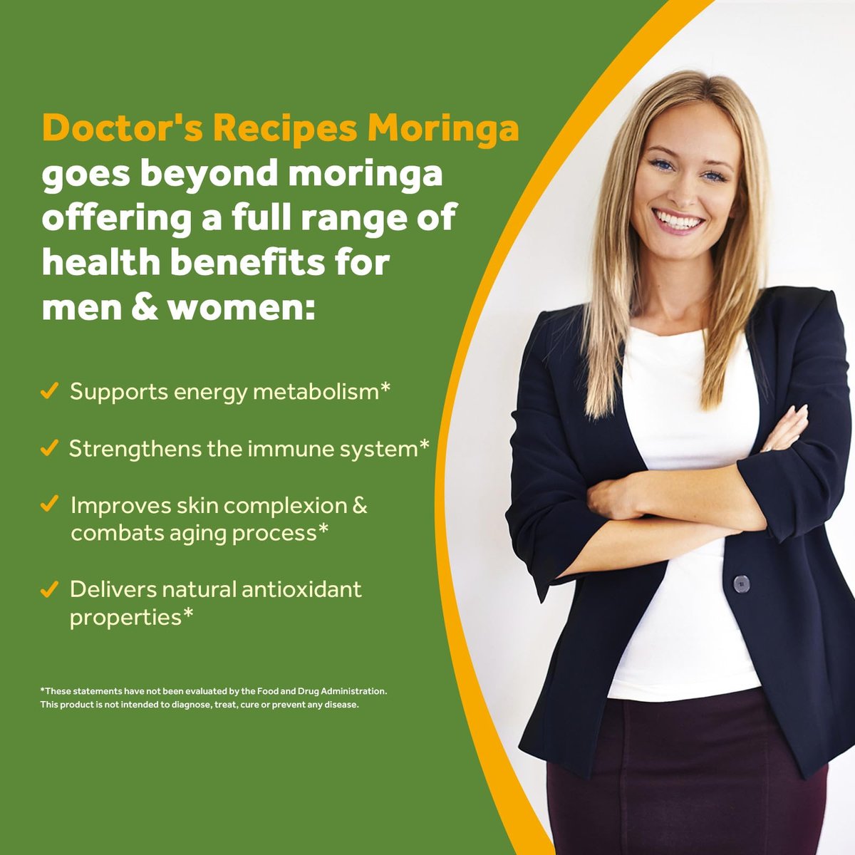 Doctor's Recipes Moringa – Komplettes grünes Superfood, natürlicher Antioxidantien-Support, Non-GMO, 90 vegane Kapseln, ohne Koffein, Soja, Gluten