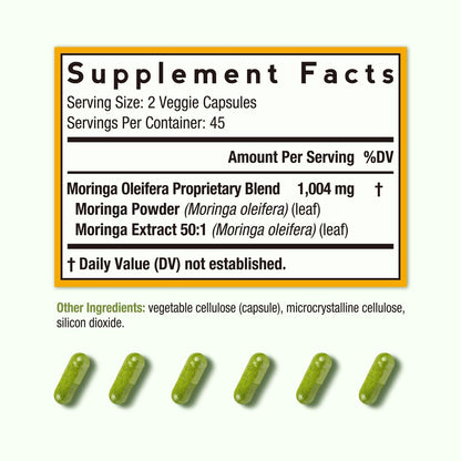 Doctor's Recipes Moringa – Komplettes grünes Superfood, natürlicher Antioxidantien-Support, Non-GMO, 90 vegane Kapseln, ohne Koffein, Soja, Gluten