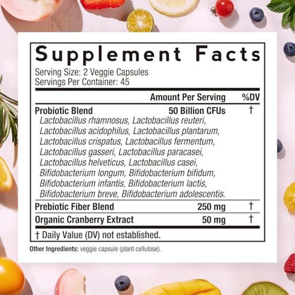 Doctor's Recipes Frauen Probiotikum, 90 Kapseln, 50 Milliarden KBE, 16 Stämme, mit Bio-Cranberry, Verdauungs-, Immun-, Vaginal- und Harngesundheit, magensaftresistent, ohne Soja, Gluten, Milchprodukte