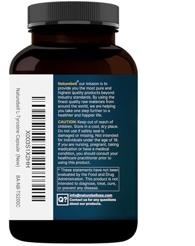 L-Tyrosin Supplement, 1.500 mg pro Portion, 240 Kapseln | Essentielle Aminosäure – Unterstützung für Gehirngesundheit, Gedächtnis, kognitive Gesundheit und geistige Wachsamkeit – Non-GMO