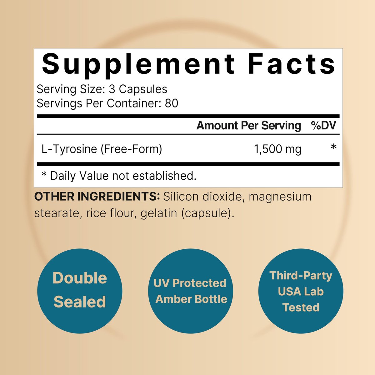 L-Tyrosin Supplement, 1.500 mg pro Portion, 240 Kapseln | Essentielle Aminosäure – Unterstützung für Gehirngesundheit, Gedächtnis, kognitive Gesundheit und geistige Wachsamkeit – Non-GMO