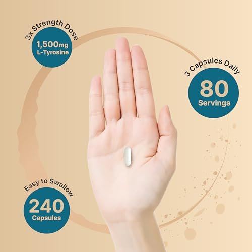 L-Tyrosin Supplement, 1.500 mg pro Portion, 240 Kapseln | Essentielle Aminosäure – Unterstützung für Gehirngesundheit, Gedächtnis, kognitive Gesundheit und geistige Wachsamkeit – Non-GMO