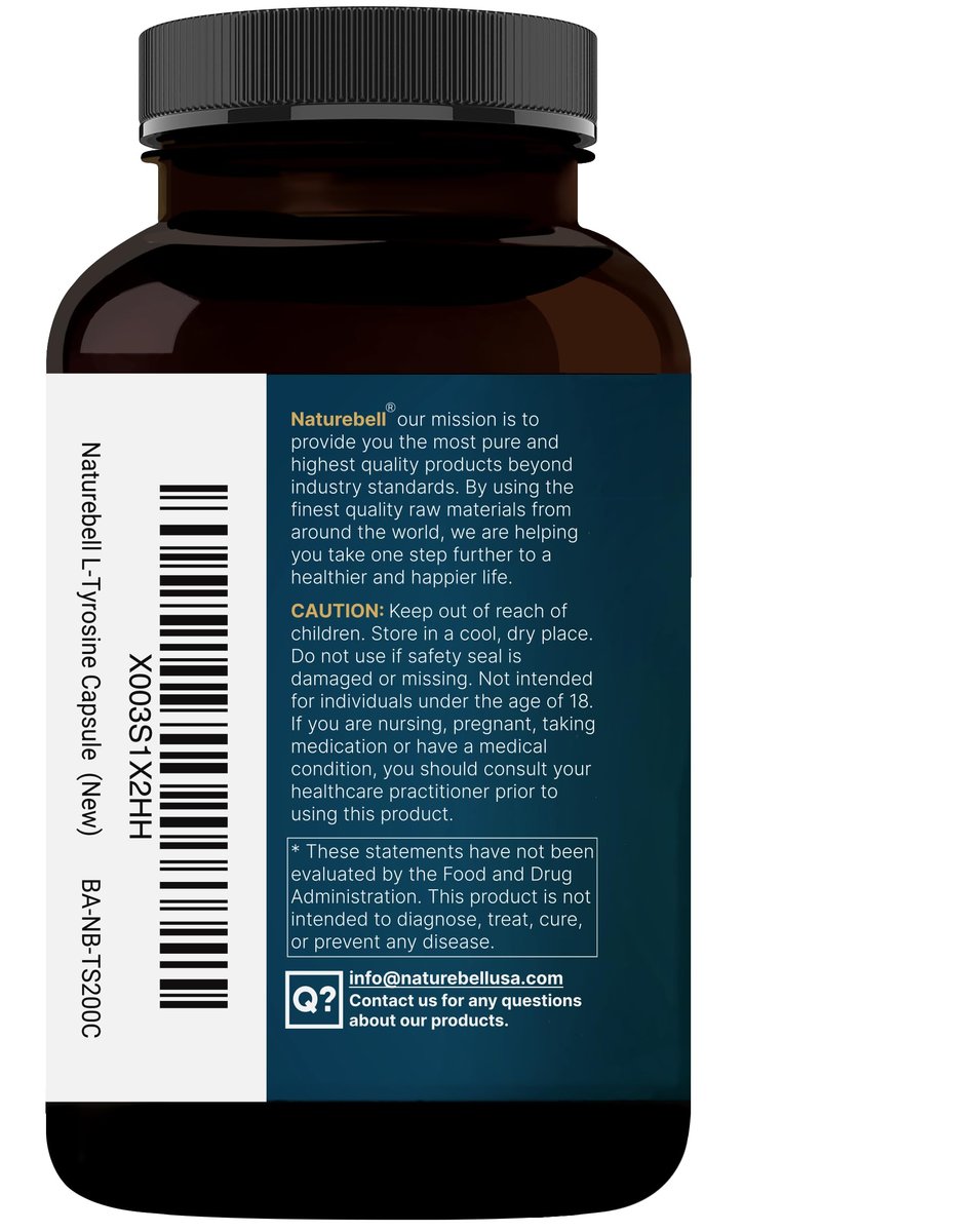 L-Tyrosin Supplement, 1.500 mg pro Portion, 240 Kapseln | Essentielle Aminosäure – Unterstützung für Gehirngesundheit, Gedächtnis, kognitive Gesundheit und geistige Wachsamkeit – Non-GMO