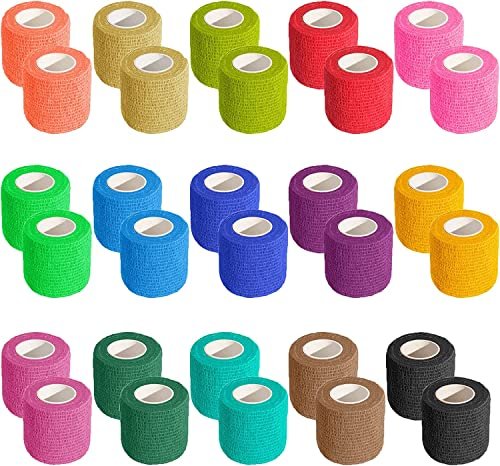 KISEER 30er-Pack 2 Zoll x 5 Yards Selbstklebende Bandage, Farben gemischt, Atmungsaktiv, Kohäsiv, Elastisch, Sportverband, Handgelenk, Knöchel