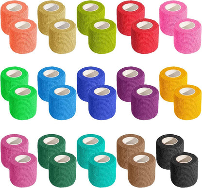 KISEER 30er-Pack 2 Zoll x 5 Yards Selbstklebende Bandage, Farben gemischt, Atmungsaktiv, Kohäsiv, Elastisch, Sportverband, Handgelenk, Knöchel