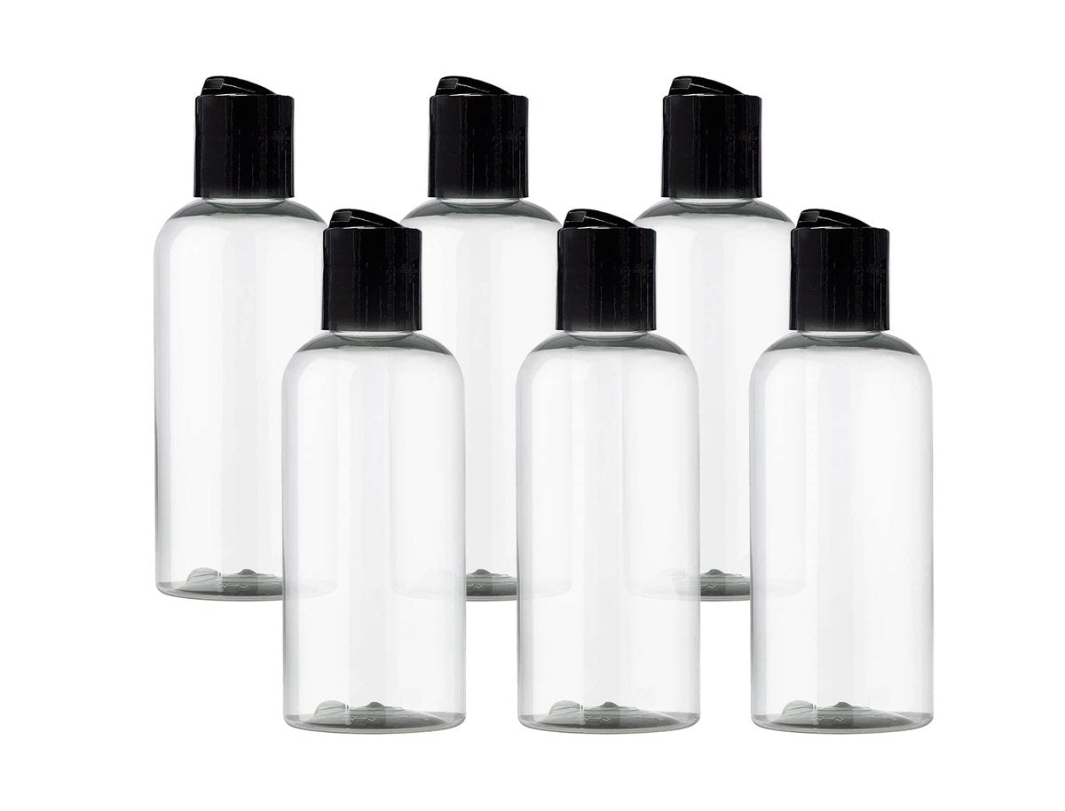 ljdeals 4 oz Klare Plastikflaschen mit schwarzem Disc Top Verschluss, nachfüllbare Kosmetikbehälter für Shampoo, Lotionen, Creme und mehr, 6er-Pack, BPA-frei, Hergestellt in den USA