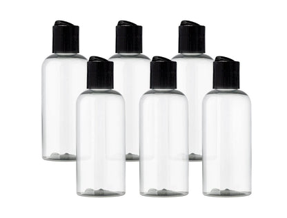 ljdeals 4 oz Klare Plastikflaschen mit schwarzem Disc Top Verschluss, nachfüllbare Kosmetikbehälter für Shampoo, Lotionen, Creme und mehr, 6er-Pack, BPA-frei, Hergestellt in den USA
