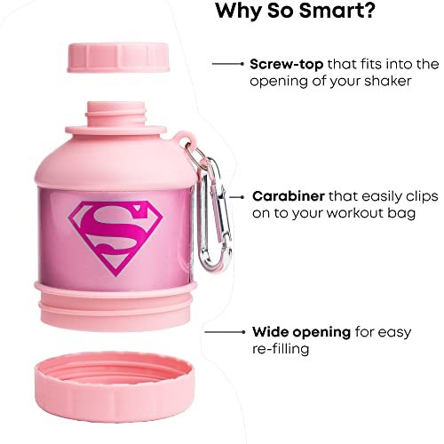 Smartshake Justice League Protein-Shaker-Behälter 50g – Supergirl Design, BPA-frei, 110ml Trichter, DC Comics Shaker-Flasche