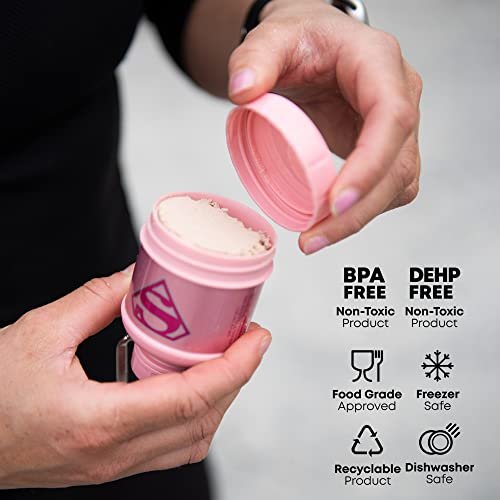 Smartshake Justice League Protein-Shaker-Behälter 50g – Supergirl Design, BPA-frei, 110ml Trichter, DC Comics Shaker-Flasche