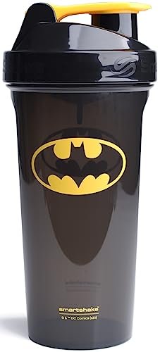 Smartshake Lite Justice League Protein Shaker 800 ml – DC Comics Trinkflasche, auslaufsicher, BPA-frei, für Proteinshakes und Pulver – Batman-Logo