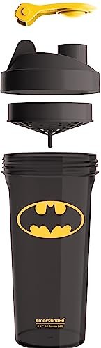 Smartshake Lite Justice League Protein Shaker 800 ml – DC Comics Trinkflasche, auslaufsicher, BPA-frei, für Proteinshakes und Pulver – Batman-Logo