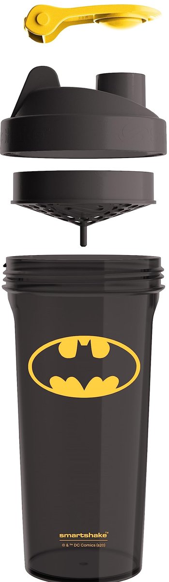 Smartshake Lite Justice League Protein Shaker 800 ml – DC Comics Trinkflasche, auslaufsicher, BPA-frei, für Proteinshakes und Pulver – Batman-Logo