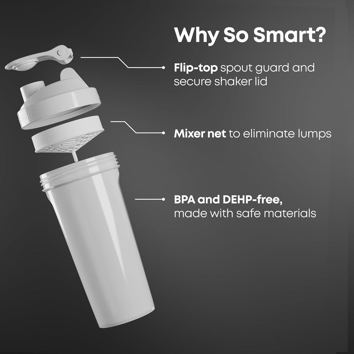 Smartshake Lite Justice League Protein Shaker 800 ml – DC Comics Trinkflasche, auslaufsicher, BPA-frei, für Proteinshakes und Pulver – Batman-Logo