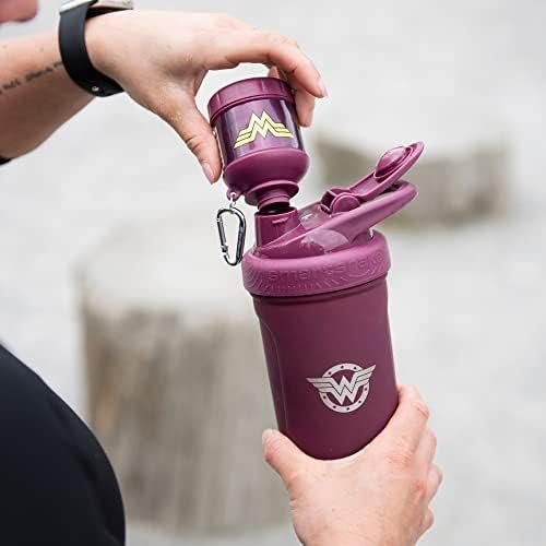 Smartshake Justice League Proteinpulver-Aufbewahrungsbehälter 50 g Proteinshaker-Flasche Trichter 110 ml BPA-frei, DC Comics Proteinshake-Behälter für Frauen - Wonder Woman