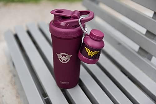 Smartshake Justice League Proteinpulver-Aufbewahrungsbehälter 50 g Proteinshaker-Flasche Trichter 110 ml BPA-frei, DC Comics Proteinshake-Behälter für Frauen - Wonder Woman