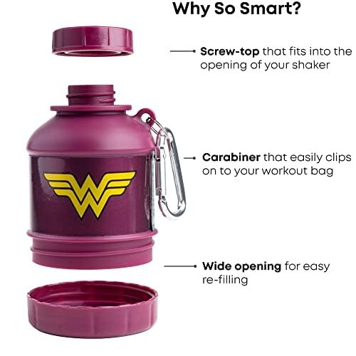 Smartshake Justice League Proteinpulver-Aufbewahrungsbehälter 50 g Proteinshaker-Flasche Trichter 110 ml BPA-frei, DC Comics Proteinshake-Behälter für Frauen - Wonder Woman